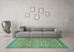 Machine Washable Persian Turquoise Traditional Area Rugs in a Living Room,, wshtr1599turq