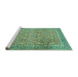Sideview of Machine Washable Persian Turquoise Traditional Area Rugs, wshtr1599turq