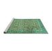 Sideview of Machine Washable Persian Turquoise Traditional Area Rugs, wshtr1599turq