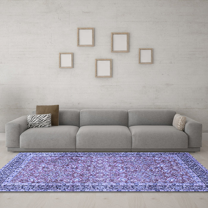 Machine Washable Persian Blue Traditional Rug in a Living Room, wshtr1599blu