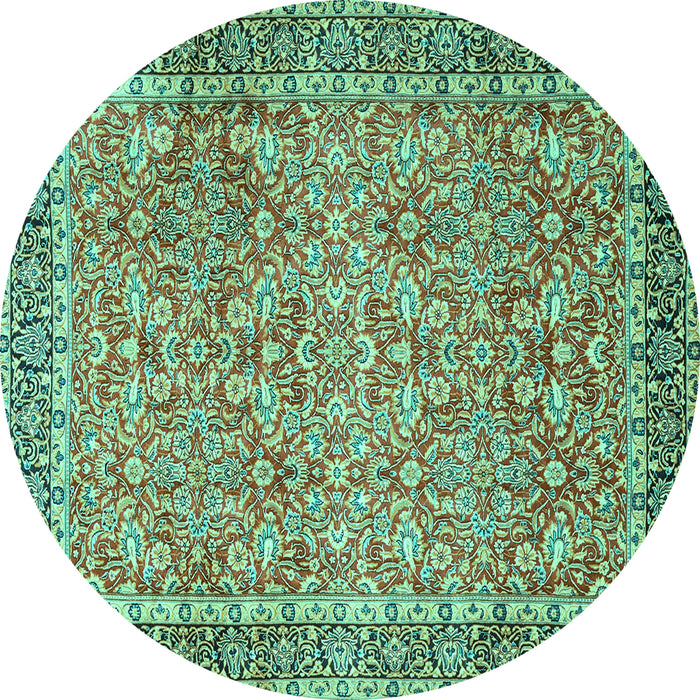 Round Machine Washable Persian Turquoise Traditional Area Rugs, wshtr1599turq