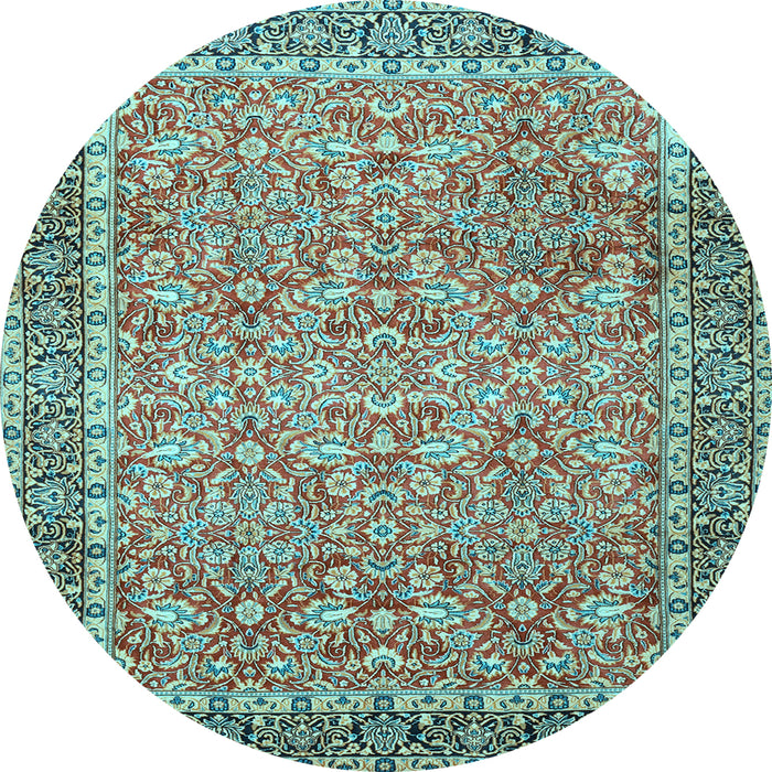 Round Machine Washable Persian Light Blue Traditional Rug, wshtr1599lblu