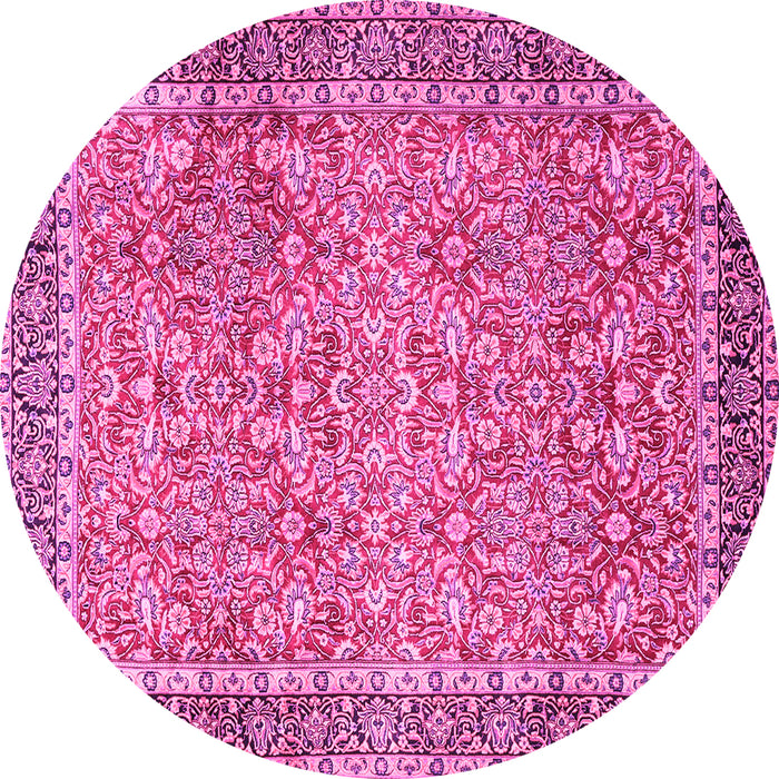 Round Machine Washable Persian Pink Traditional Rug, wshtr1599pnk