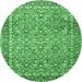 Round Machine Washable Persian Emerald Green Traditional Area Rugs, wshtr1599emgrn