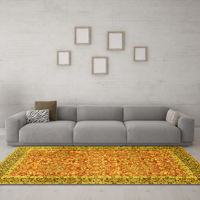 Machine Washable Persian Yellow Traditional Rug in a Living Room, wshtr1599yw