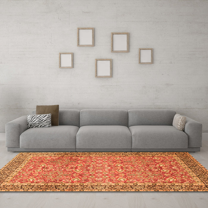 Machine Washable Persian Orange Traditional Area Rugs in a Living Room, wshtr1599org