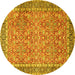 Round Machine Washable Persian Yellow Traditional Rug, wshtr1599yw