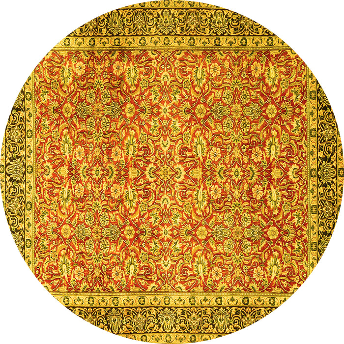 Round Persian Yellow Traditional Rug, tr1599yw