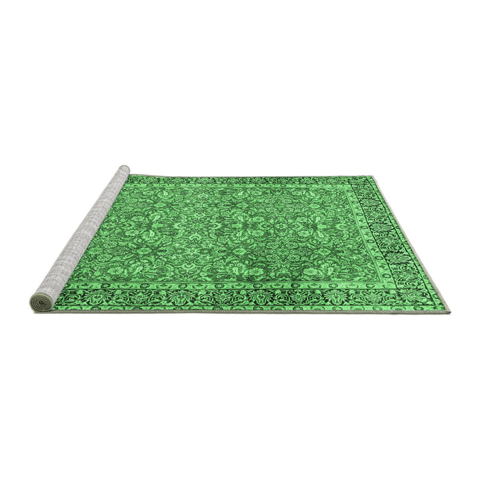 Sideview of Machine Washable Persian Emerald Green Traditional Area Rugs, wshtr1599emgrn