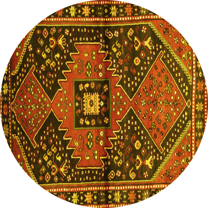 Round Machine Washable Persian Yellow Traditional Rug, wshtr159yw