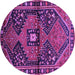 Round Machine Washable Persian Purple Traditional Area Rugs, wshtr159pur