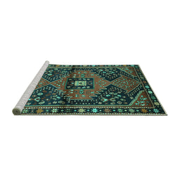 Sideview of Machine Washable Persian Turquoise Traditional Area Rugs, wshtr159turq