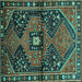 Square Machine Washable Persian Turquoise Traditional Area Rugs, wshtr159turq