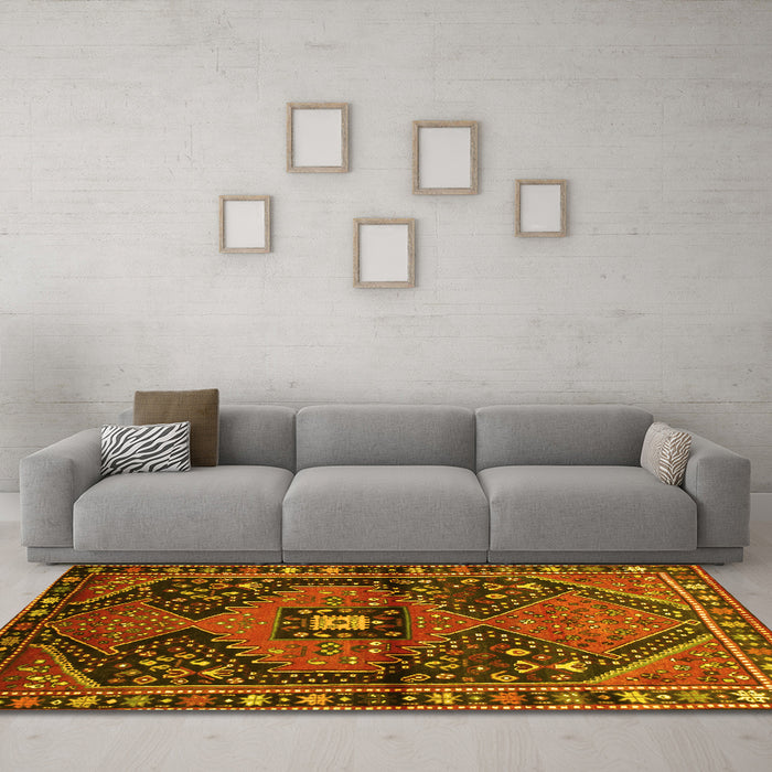 Machine Washable Persian Yellow Traditional Rug in a Living Room, wshtr159yw