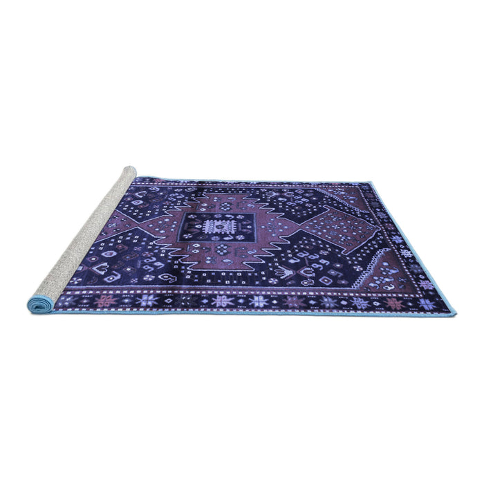 Sideview of Machine Washable Persian Blue Traditional Rug, wshtr159blu