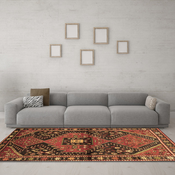 Machine Washable Persian Brown Traditional Rug in a Living Room,, wshtr159brn