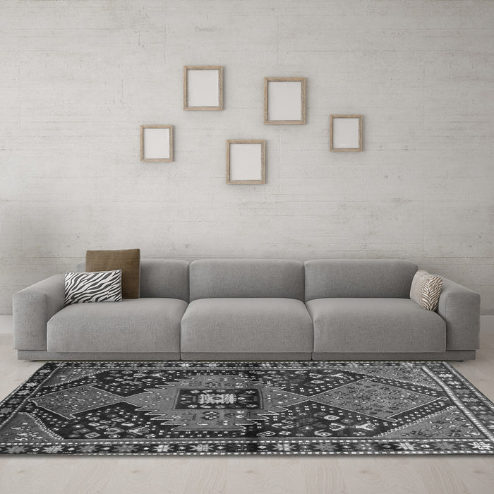 Machine Washable Persian Gray Traditional Rug in a Living Room,, wshtr159gry