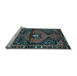 Sideview of Machine Washable Persian Light Blue Traditional Rug, wshtr159lblu