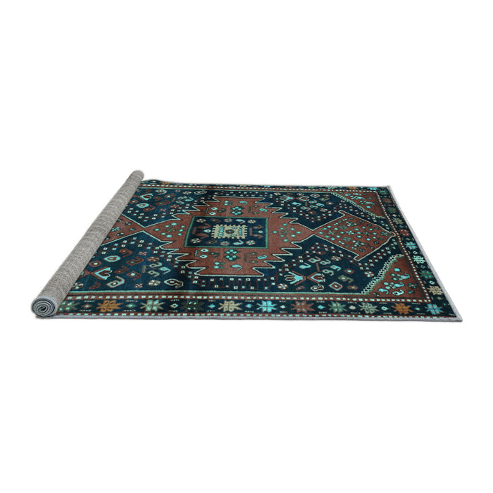 Sideview of Machine Washable Persian Light Blue Traditional Rug, wshtr159lblu