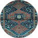 Round Machine Washable Persian Light Blue Traditional Rug, wshtr159lblu