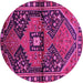 Round Machine Washable Persian Pink Traditional Rug, wshtr159pnk