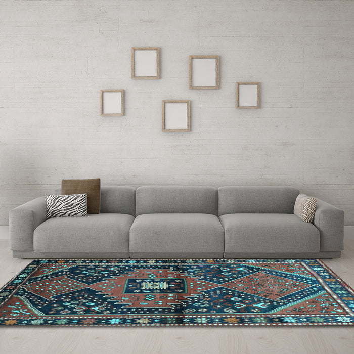 Machine Washable Persian Light Blue Traditional Rug in a Living Room, wshtr159lblu