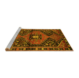 Sideview of Machine Washable Persian Yellow Traditional Rug, wshtr159yw