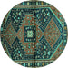 Round Machine Washable Persian Turquoise Traditional Area Rugs, wshtr159turq