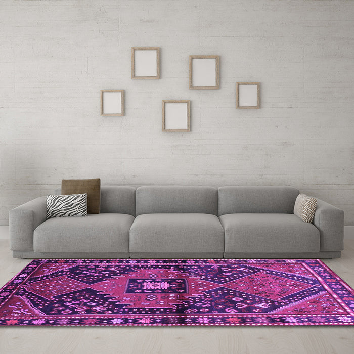 Machine Washable Persian Purple Traditional Area Rugs in a Living Room, wshtr159pur