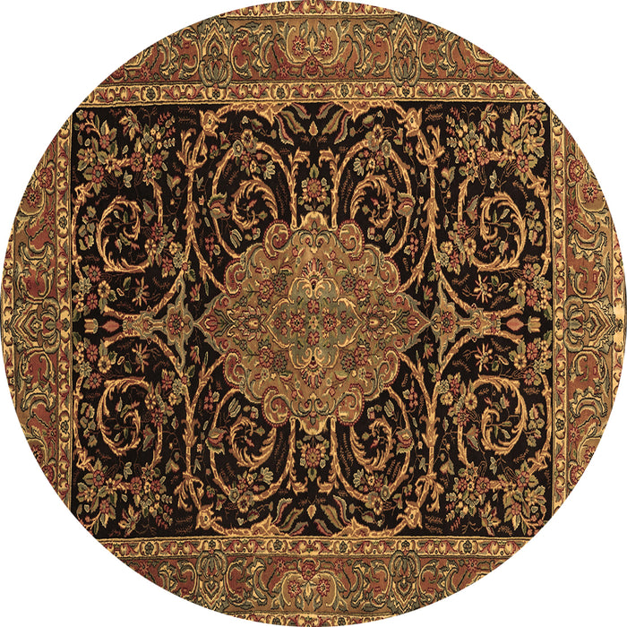 Round Machine Washable Medallion Brown Traditional Rug, wshtr15brn