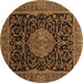 Round Machine Washable Medallion Brown Traditional Rug, wshtr15brn