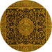 Round Machine Washable Medallion Yellow Traditional Rug, wshtr15yw