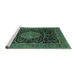Sideview of Machine Washable Medallion Turquoise Traditional Area Rugs, wshtr15turq