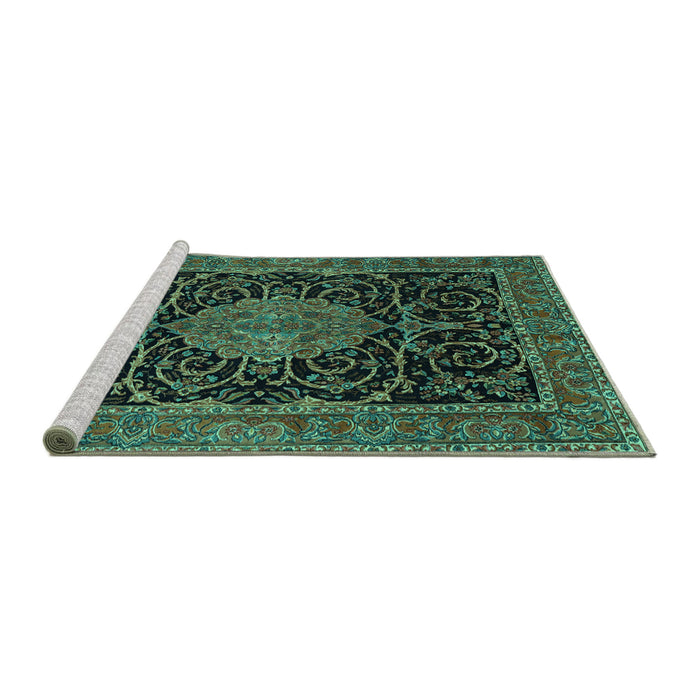 Sideview of Machine Washable Medallion Turquoise Traditional Area Rugs, wshtr15turq