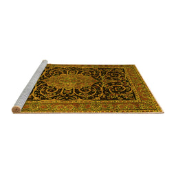 Sideview of Machine Washable Medallion Yellow Traditional Rug, wshtr15yw