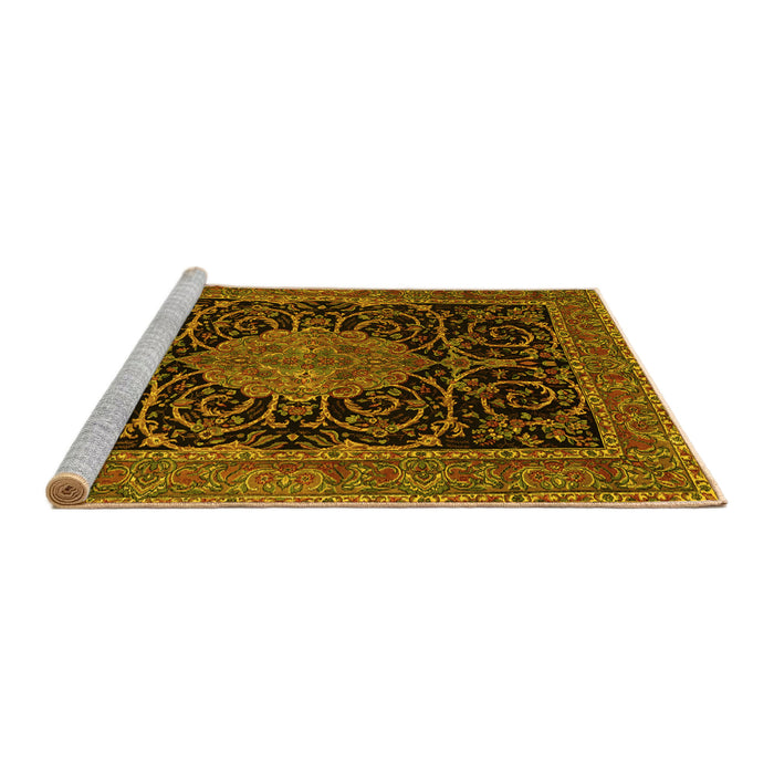 Sideview of Machine Washable Medallion Yellow Traditional Rug, wshtr15yw
