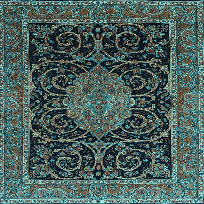 Square Machine Washable Medallion Light Blue Traditional Rug, wshtr15lblu