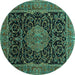 Round Machine Washable Medallion Turquoise Traditional Area Rugs, wshtr15turq