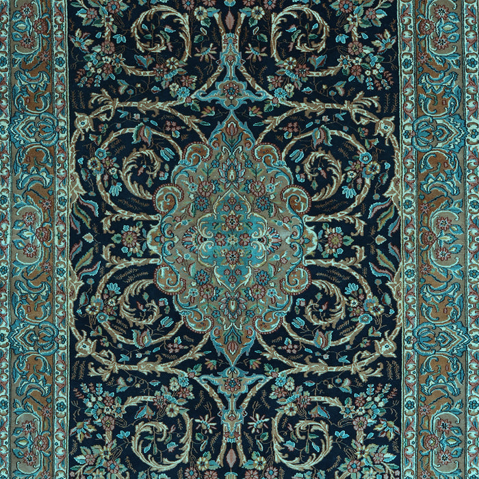 Machine Washable Medallion Light Blue Traditional Rug, wshtr15lblu