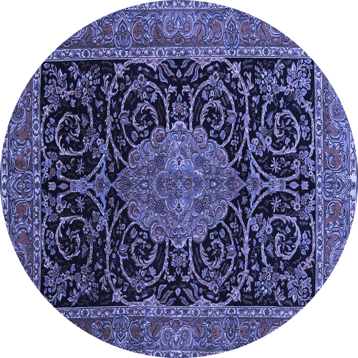 Round Machine Washable Medallion Blue Traditional Rug, wshtr15blu