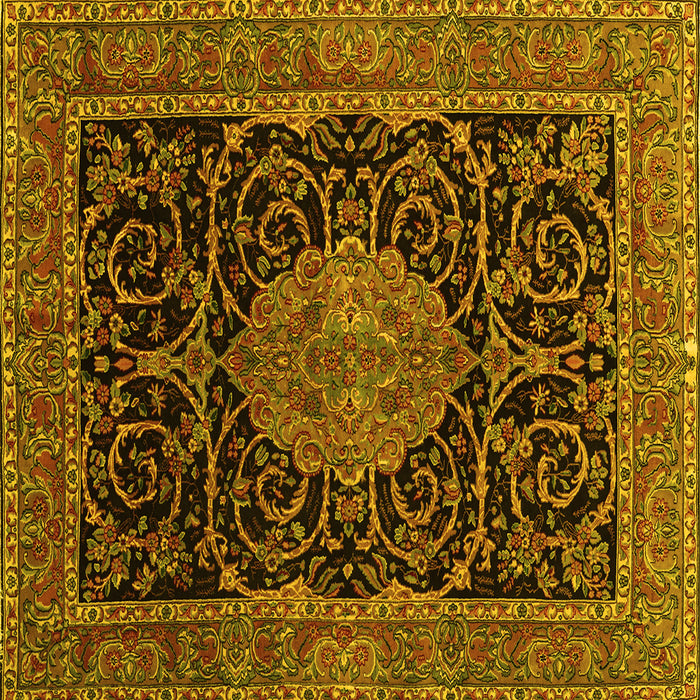 Square Machine Washable Medallion Yellow Traditional Rug, wshtr15yw