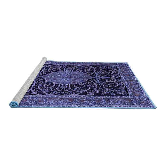 Sideview of Machine Washable Medallion Blue Traditional Rug, wshtr15blu