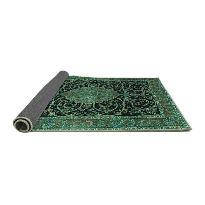 Sideview of Medallion Turquoise Traditional Rug, tr15turq