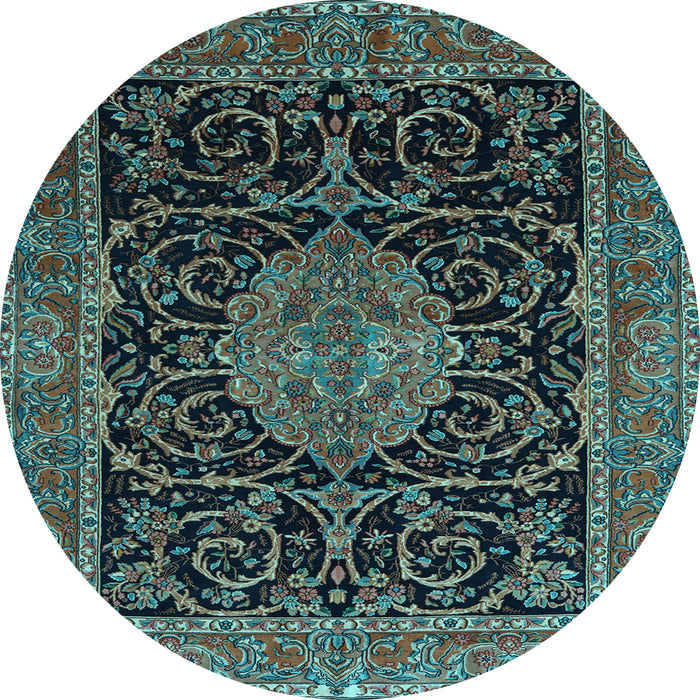 Round Medallion Light Blue Traditional Rug, tr15lblu