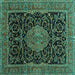 Square Machine Washable Medallion Turquoise Traditional Area Rugs, wshtr15turq