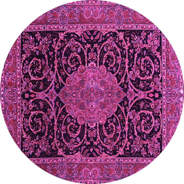 Round Machine Washable Medallion Pink Traditional Rug, wshtr15pnk