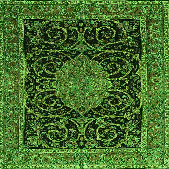 Round Machine Washable Medallion Green Traditional Area Rugs, wshtr15grn