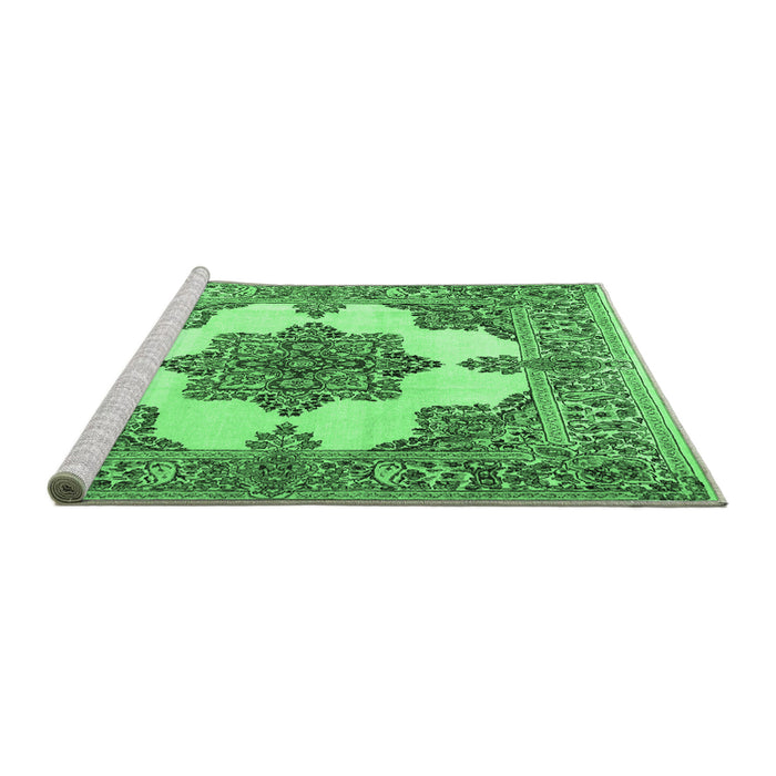 Sideview of Machine Washable Medallion Emerald Green Traditional Area Rugs, wshtr1600emgrn