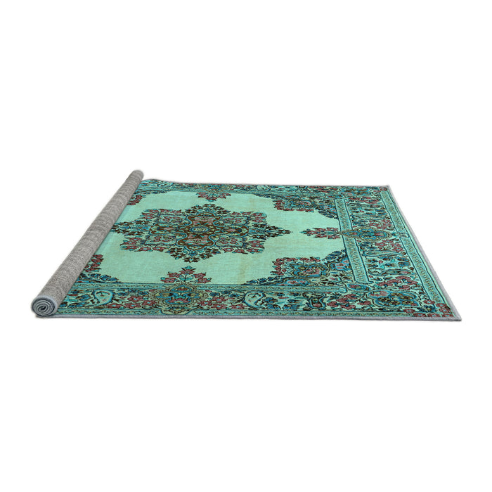 Sideview of Machine Washable Medallion Light Blue Traditional Rug, wshtr1600lblu