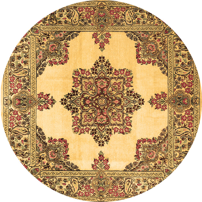 Round Machine Washable Medallion Brown Traditional Rug, wshtr1600brn